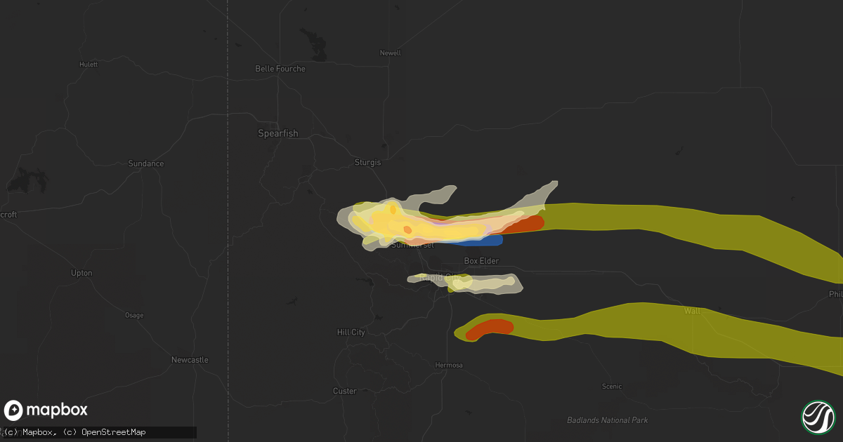 Hail map in Piedmont, SD on June 27, 2023
