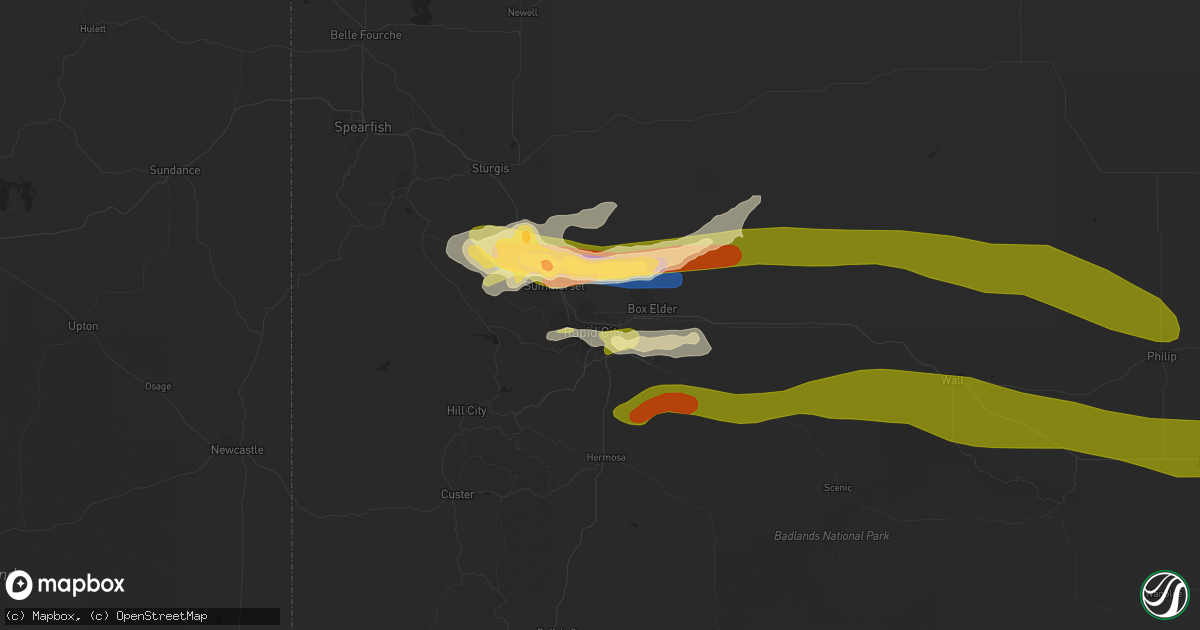 Hail map in Rapid City, SD on June 27, 2023