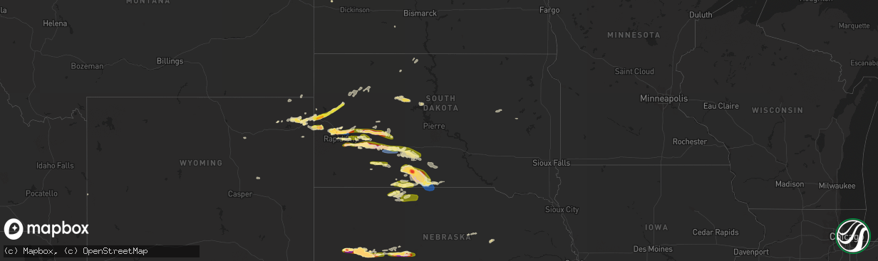 Hail map in South Dakota on June 27, 2023