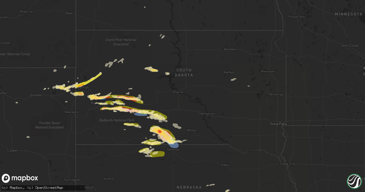 Hail map in South Dakota on June 27, 2023