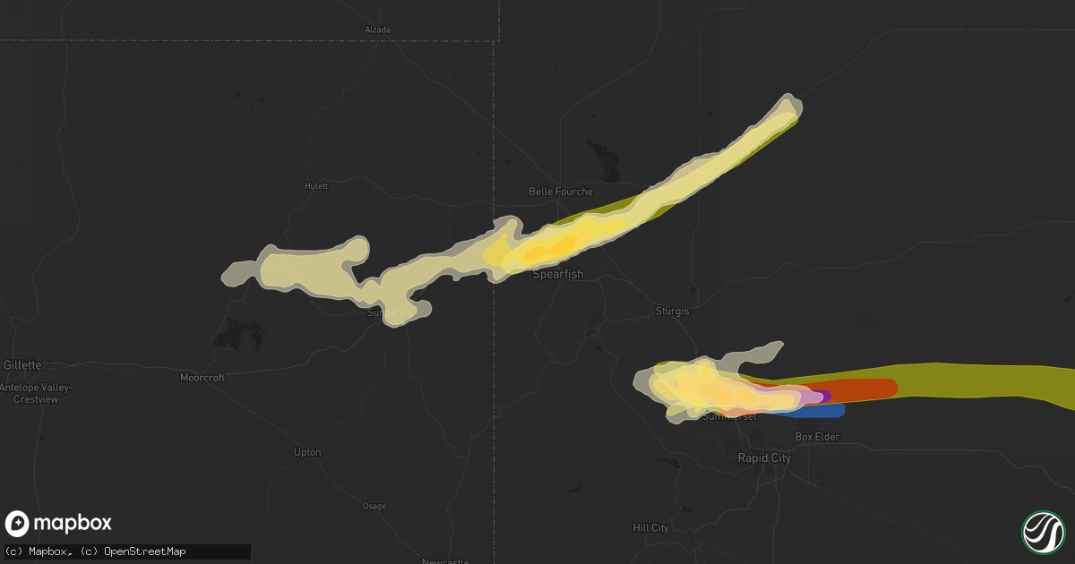 Hail map in Spearfish, SD on June 27, 2023