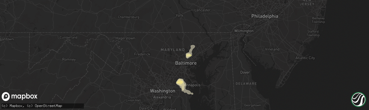 Hail map in Towson, MD on June 27, 2023