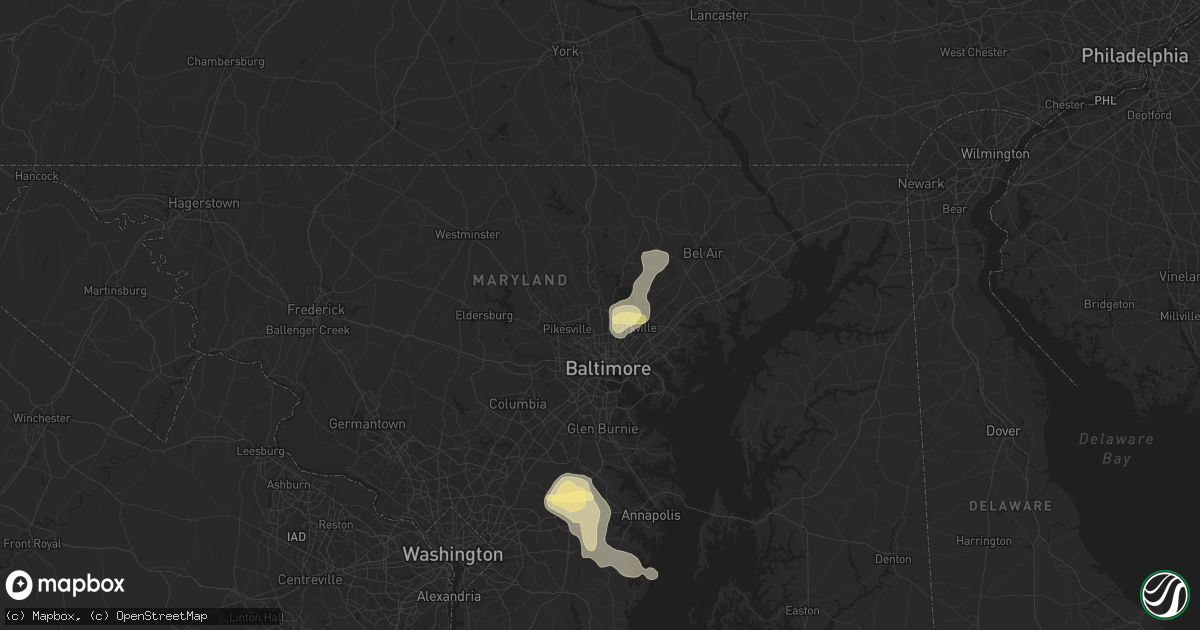 Hail map in Towson, MD on June 27, 2023