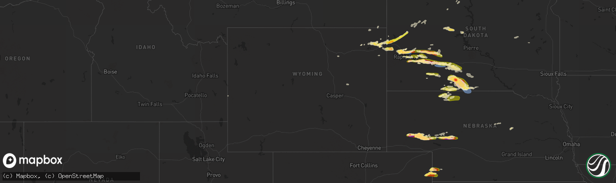 Hail map in Wyoming on June 27, 2023