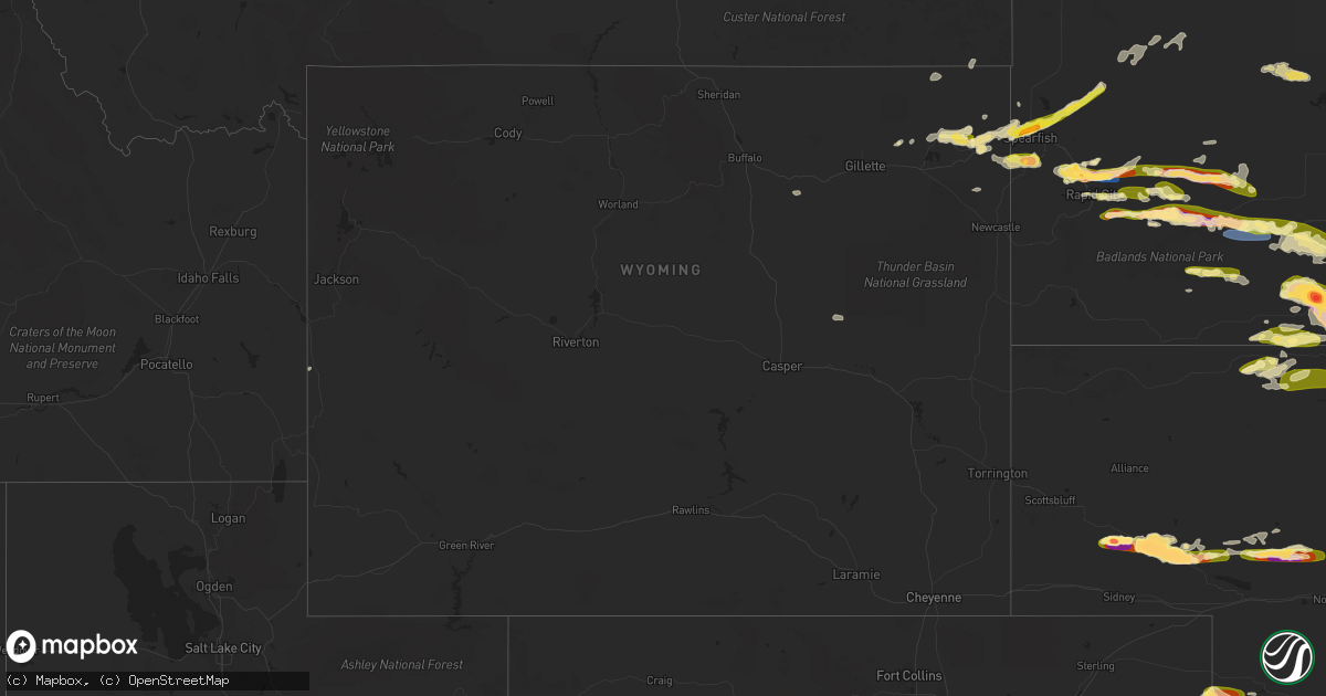 Hail map in Wyoming on June 27, 2023