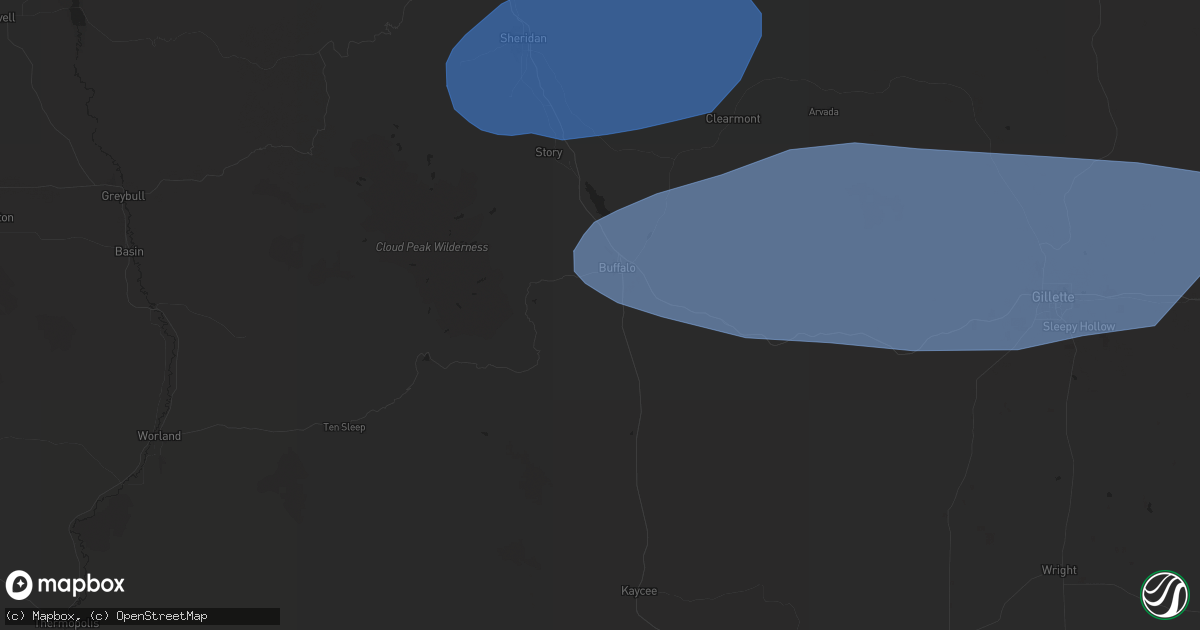 Hail map in Buffalo, WY on June 27, 2024