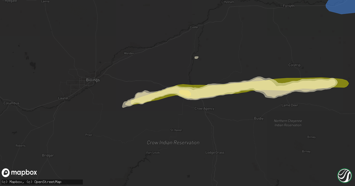 Hail map in Hardin, MT on June 27, 2024