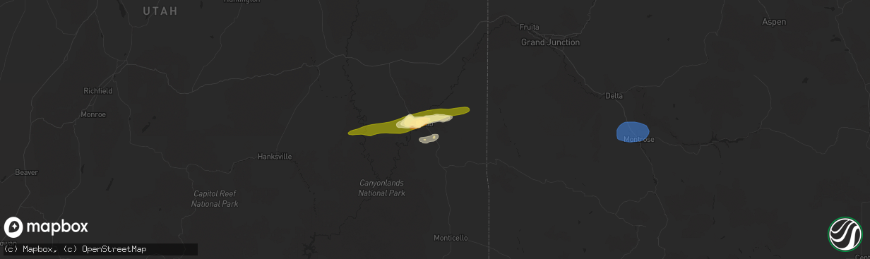 Hail map in Moab, UT on June 27, 2024