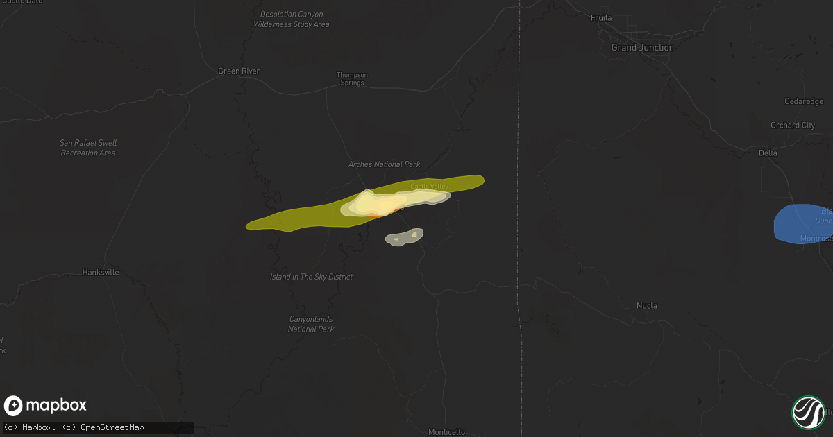 Hail map in Moab, UT on June 27, 2024