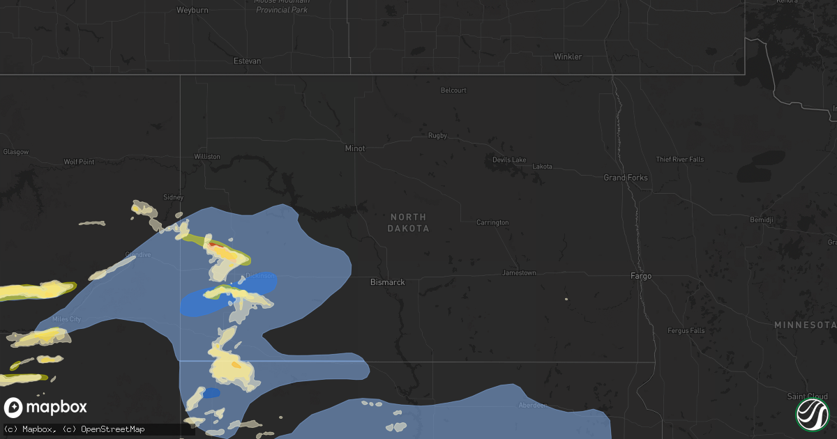 Hail map in North Dakota on June 27, 2024