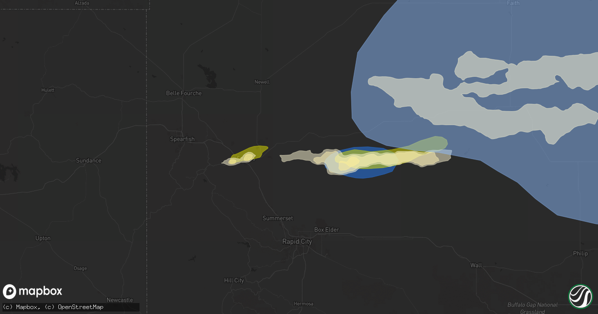Hail map in Sturgis, SD on June 27, 2024