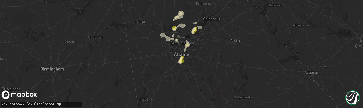Hail map in Atlanta, GA on June 27, 2025