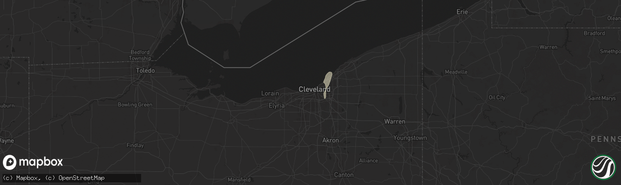 Hail map in Cleveland, OH on June 27, 2025
