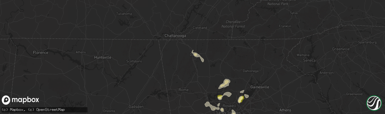 Hail map in Dalton, GA on June 27, 2025