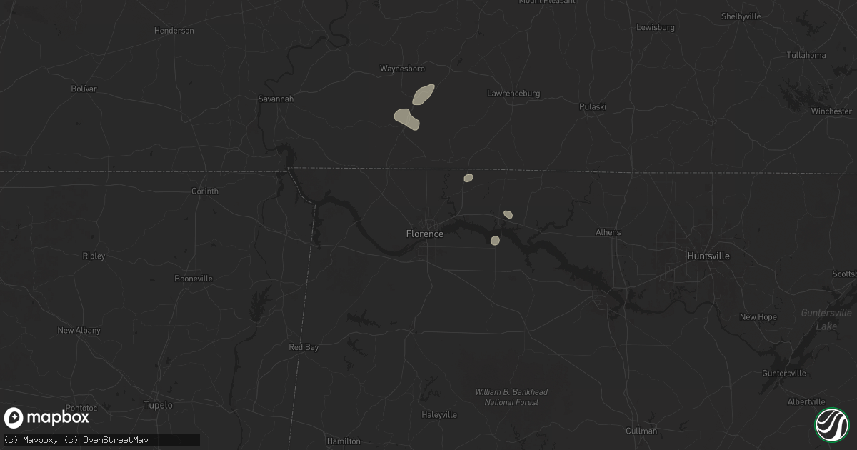 Hail map in Florence, AL on June 27, 2025