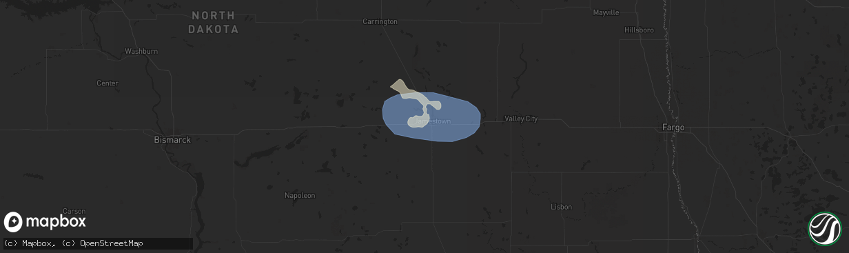 Hail map in Jamestown, ND on June 27, 2025
