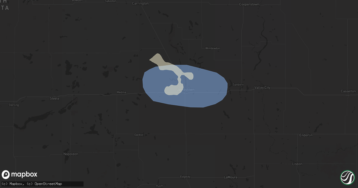 Hail map in Jamestown, ND on June 27, 2025
