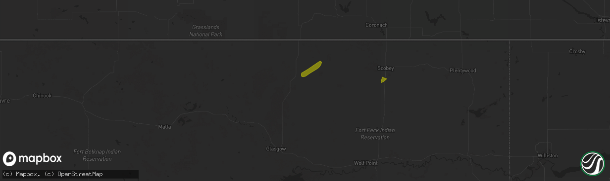 Hail map in Larslan, MT on June 27, 2025