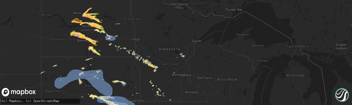 Hail map in Minnesota on June 27, 2025