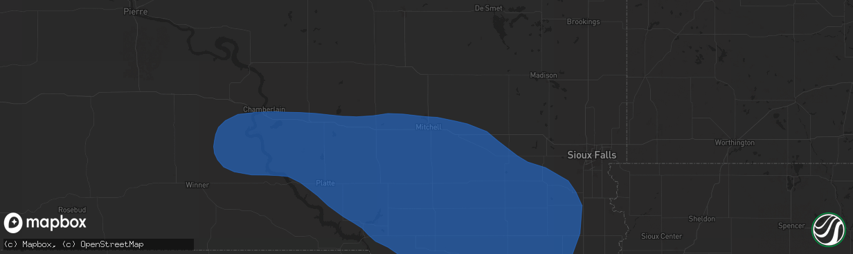 Hail map in Mitchell, SD on June 27, 2025