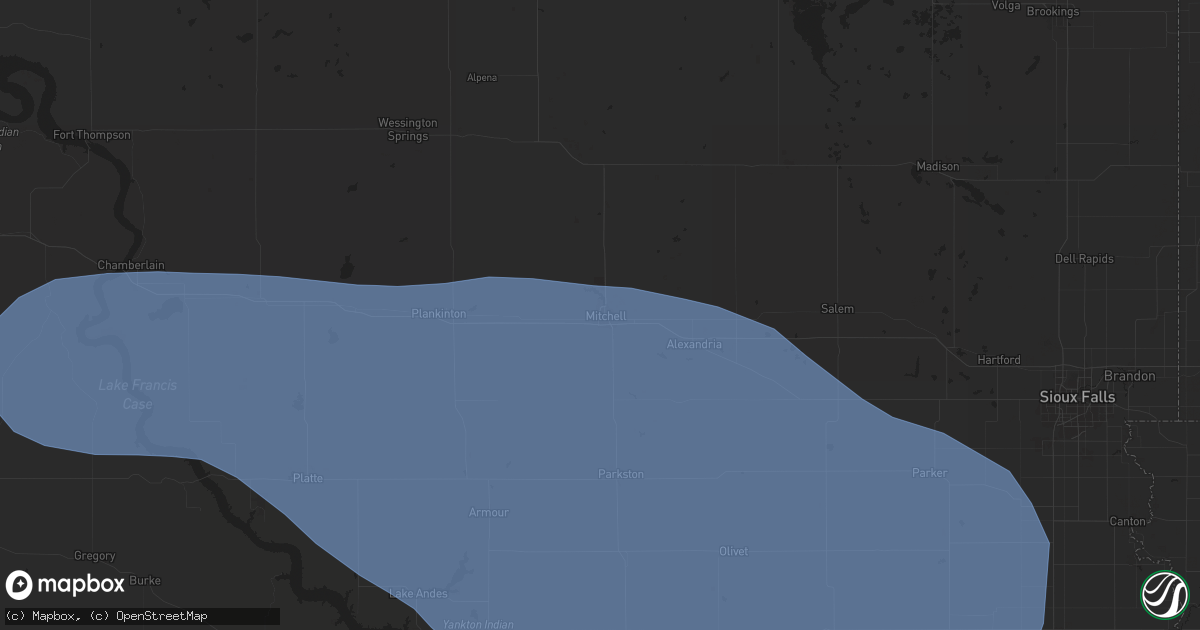 Hail map in Mitchell, SD on June 27, 2025