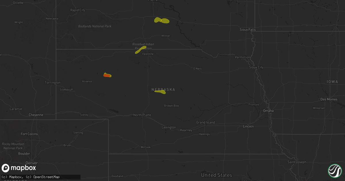 Hail map in Nebraska on June 27, 2025