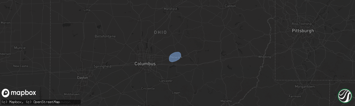 Hail map in Newark, OH on June 27, 2025