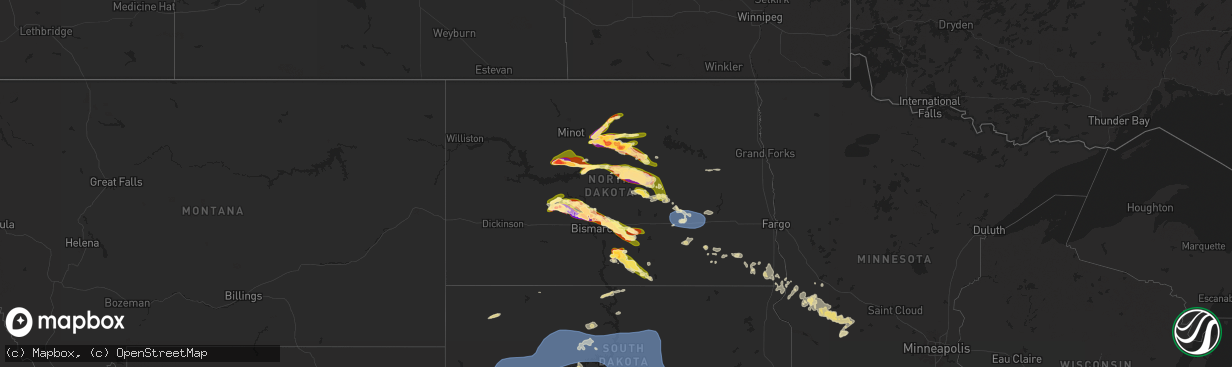 Hail map in North Dakota on June 27, 2025