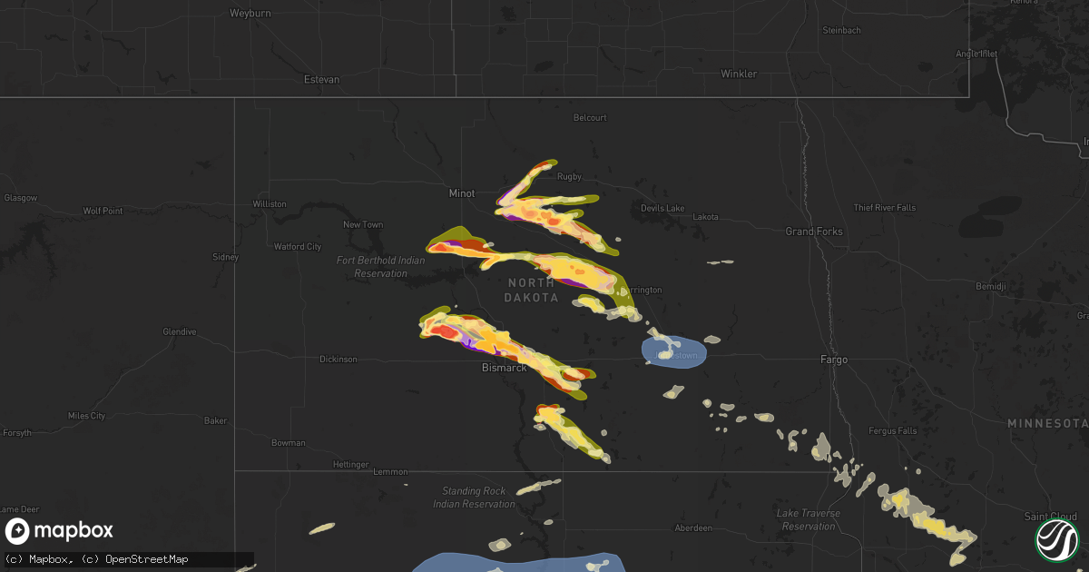 Hail map in North Dakota on June 27, 2025