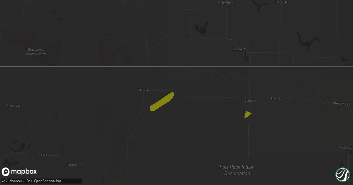 Hail map in Richland, MT on June 27, 2025