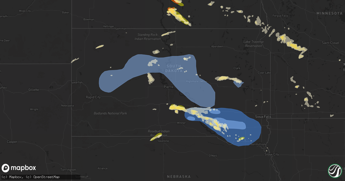 Hail map in South Dakota on June 27, 2025