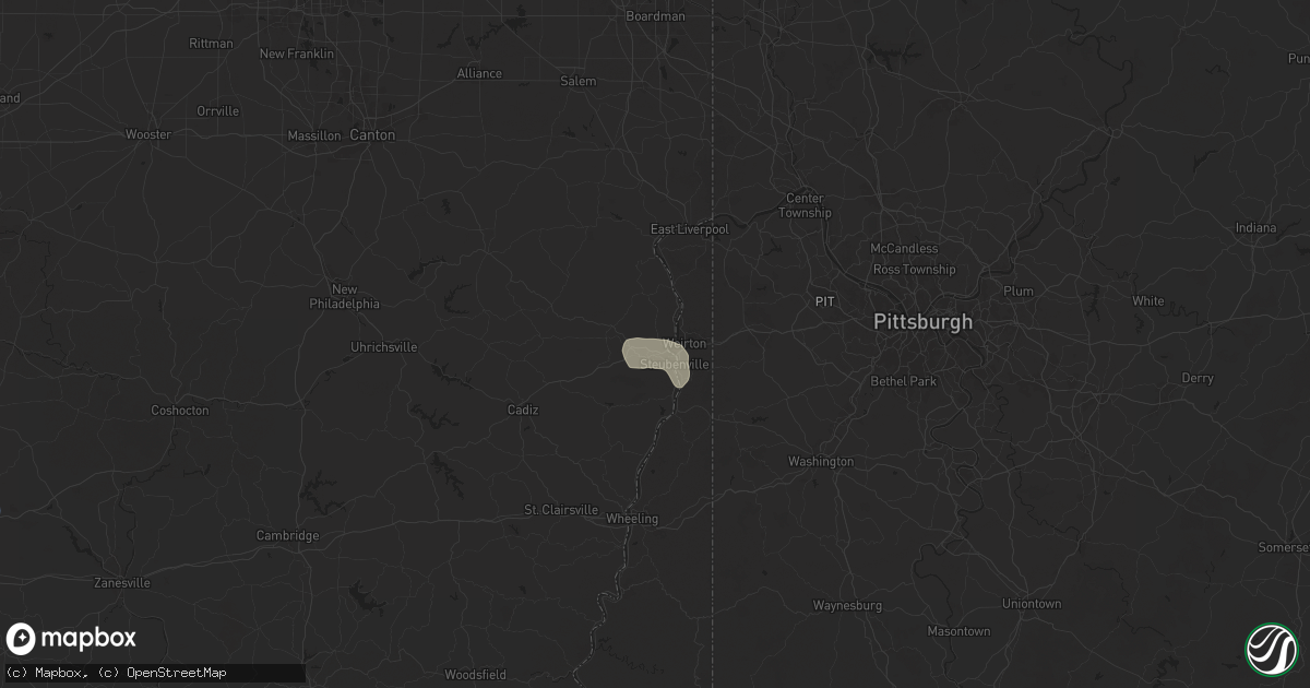 Hail map in Steubenville, OH on June 27, 2025