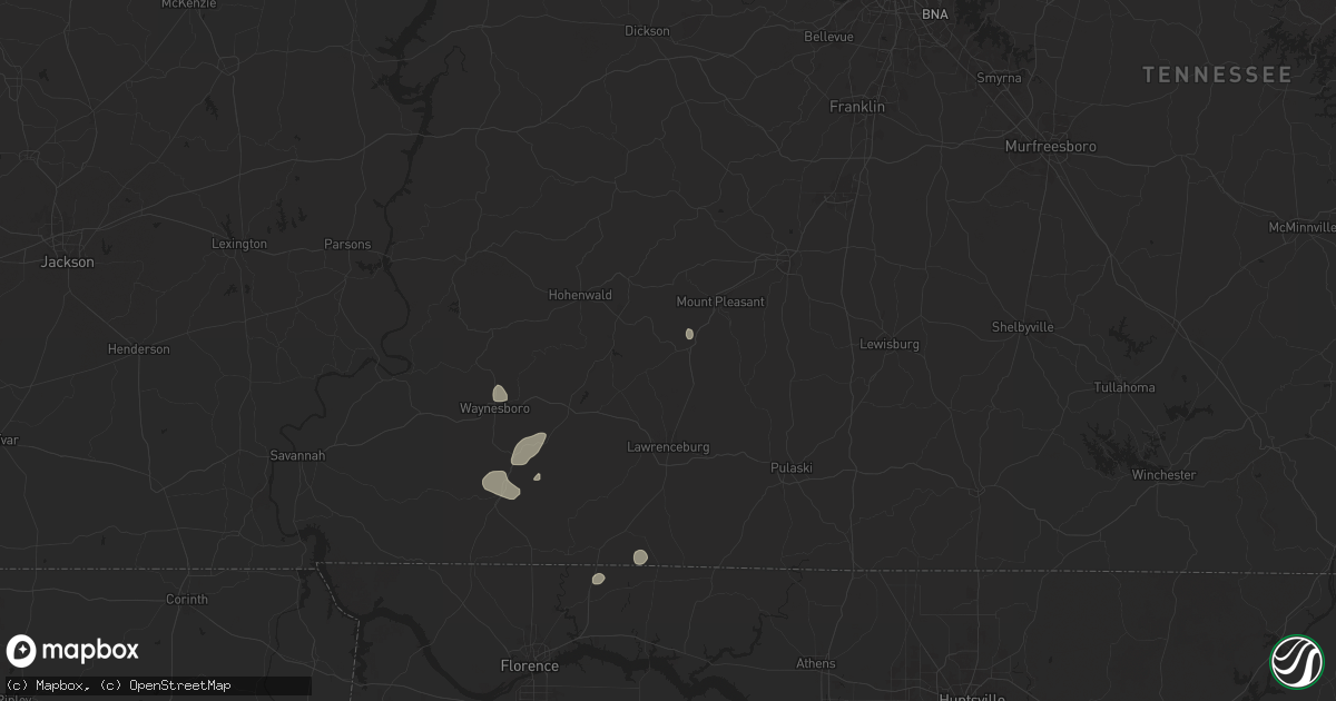 Hail map in Summertown, TN on June 27, 2025