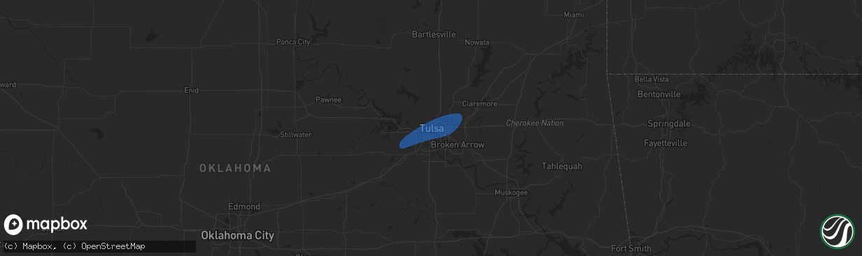Hail map in Tulsa, OK on June 27, 2025