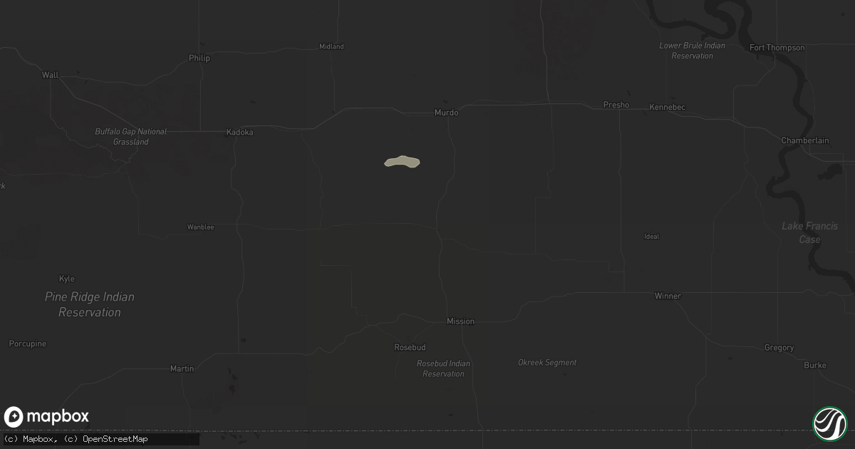 Hail map in White River, SD on June 27, 2025