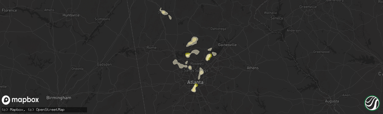 Hail map in Woodstock, GA on June 27, 2025