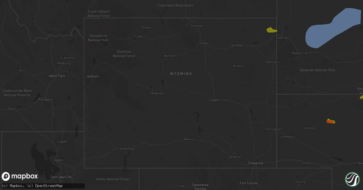 Hail map in Wyoming on June 27, 2025
