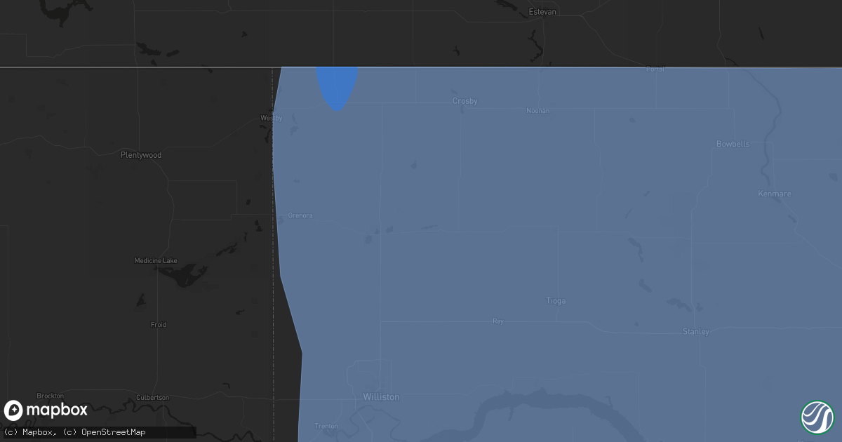 Hail map in Alamo, ND on June 27, 2026