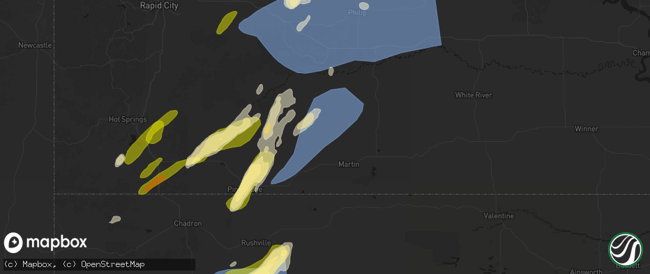 Hail map in Allen, SD on June 27, 2026