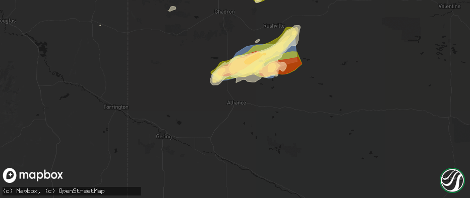 Hail map in Alliance, NE on June 27, 2026
