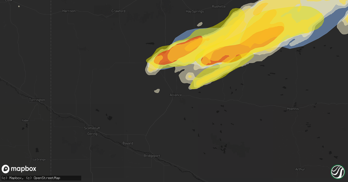 Hail map in Alliance, NE on June 27, 2026