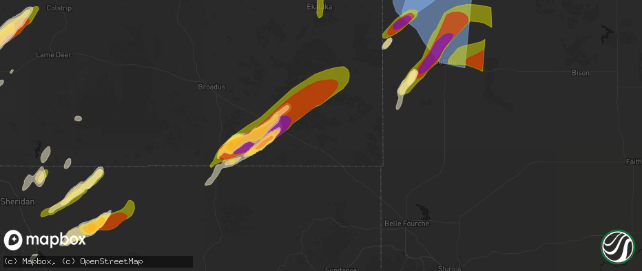 Hail map in Alzada, MT on June 27, 2026