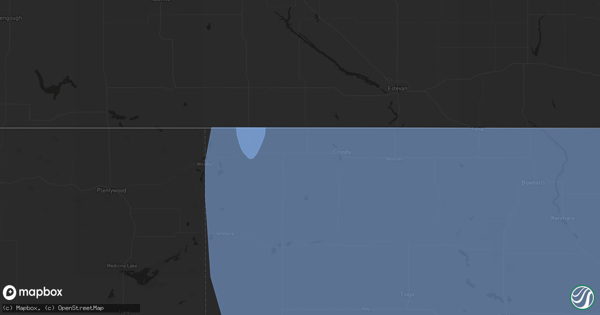 Hail map in Ambrose, ND on June 27, 2026