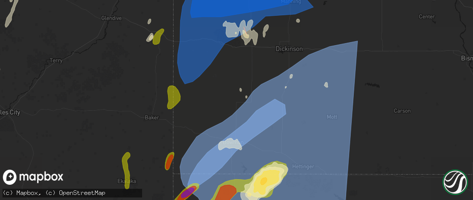 Hail map in Amidon, ND on June 27, 2026