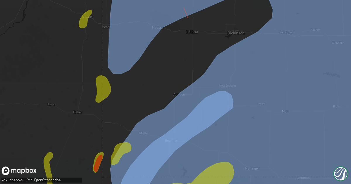 Hail map in Amidon, ND on June 27, 2026