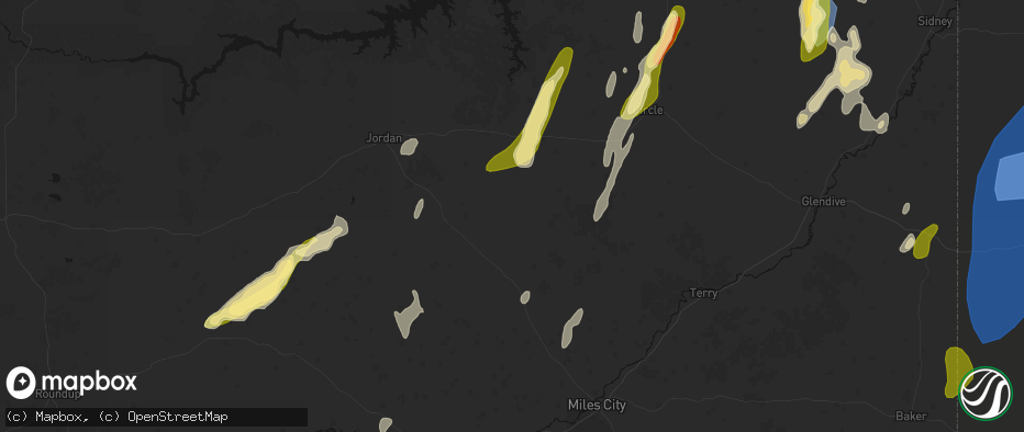 Hail map in Angela, MT on June 27, 2026