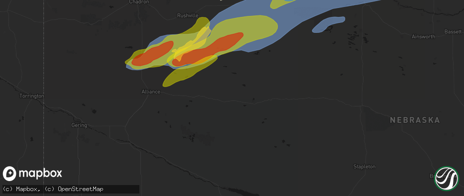 Hail map in Ashby, NE on June 27, 2026