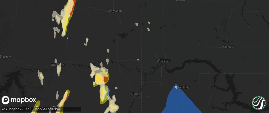 Hail map in Bainville, MT on June 27, 2026
