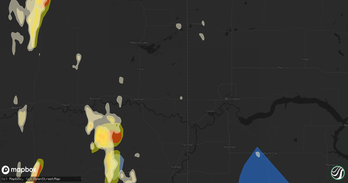 Hail map in Bainville, MT on June 27, 2026