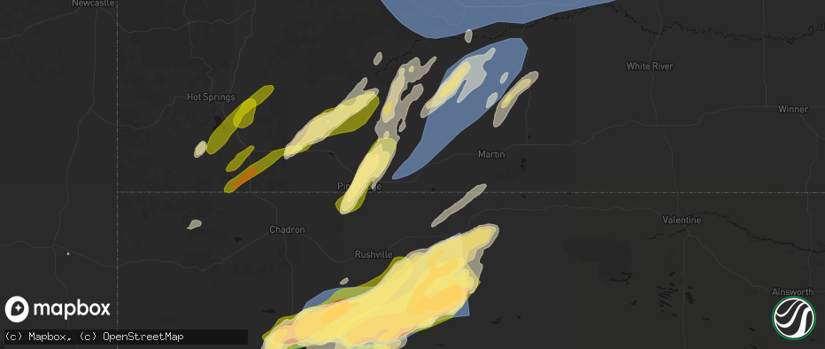 Hail map in Batesland, SD on June 27, 2026